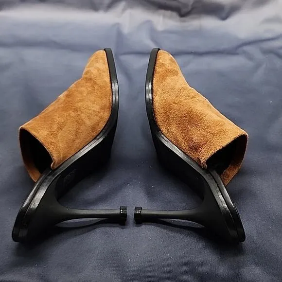 FREE PEOPLE LEILA WOMENS SIZE 37 COGNAC LEATHER SUEDE HEELED MULE NWOB