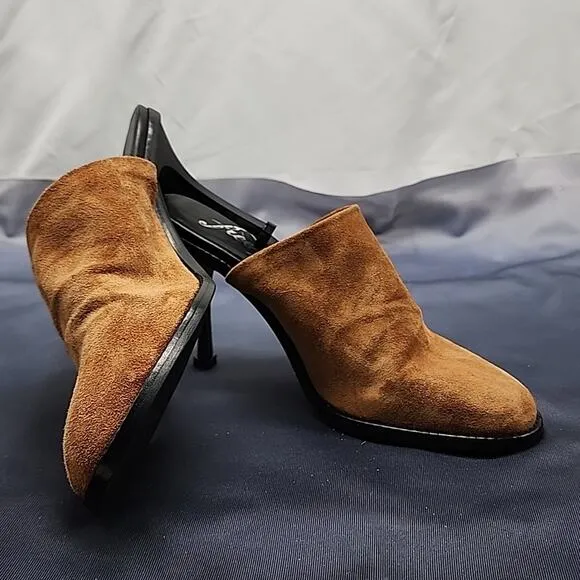 FREE PEOPLE LEILA WOMENS SIZE 37 COGNAC LEATHER SUEDE HEELED MULE NWOB
