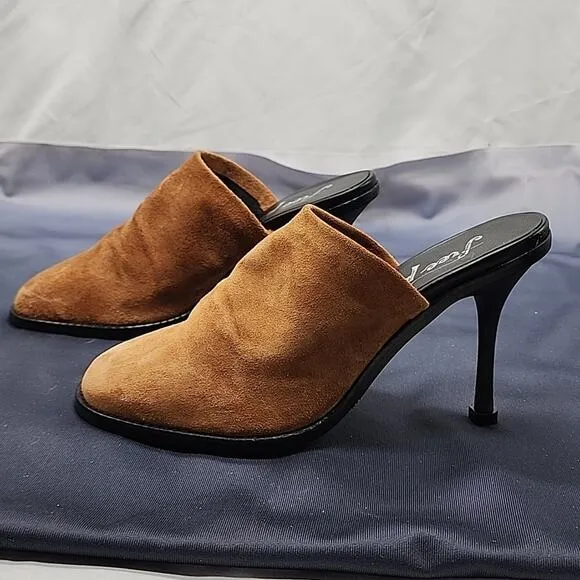 FREE PEOPLE LEILA WOMENS SIZE 37 COGNAC LEATHER SUEDE HEELED MULE NWOB