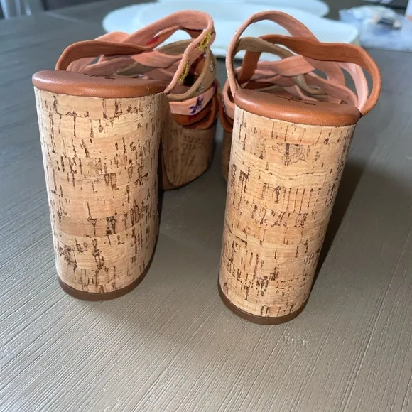 Free People Lisbon Sandbar Multi Suede Leather High Heel Platform Mules