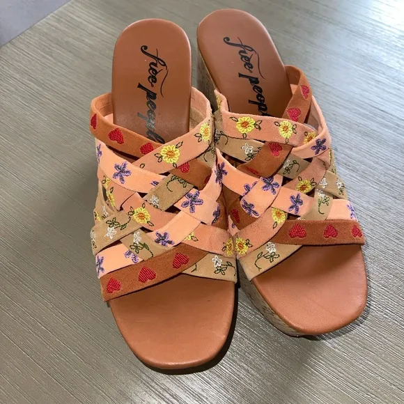 Free People Lisbon Sandbar Multi Suede Leather High Heel Platform Mules