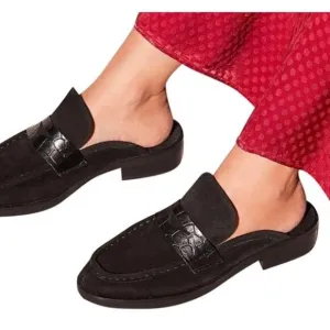 Free People Payton Suede Slip On Stacked Heel Penny Loafer Mules Women's Size 36