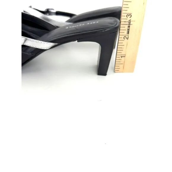 Free People Rebel Heels Slip On Mules Black Silver Leather Pointed Toe Size 9