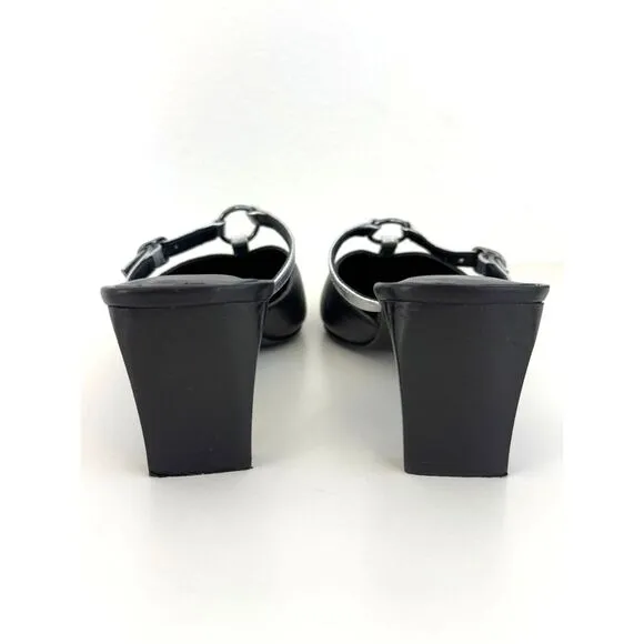 Free People Rebel Heels Slip On Mules Black Silver Leather Pointed Toe Size 9