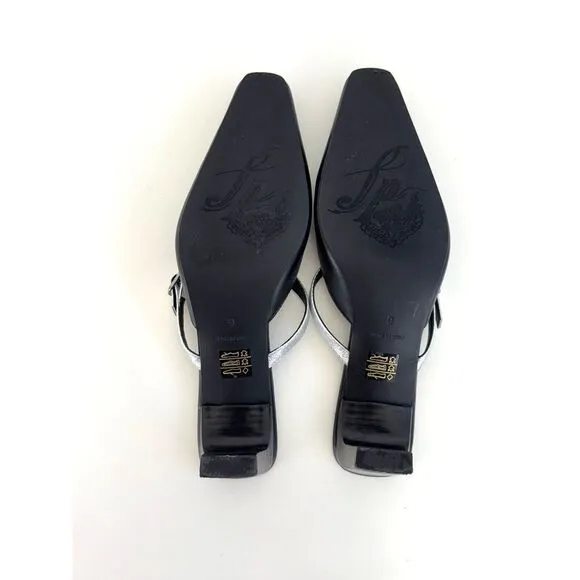 Free People Rebel Heels Slip On Mules Black Silver Leather Pointed Toe Size 9