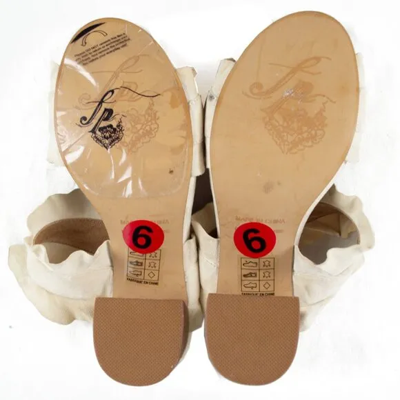Free People Rosie Ruffle Block Heel Mules Cream NWOT