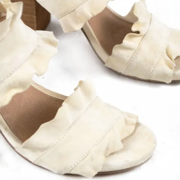 Free People Rosie Ruffle Block Heel Mules Cream NWOT