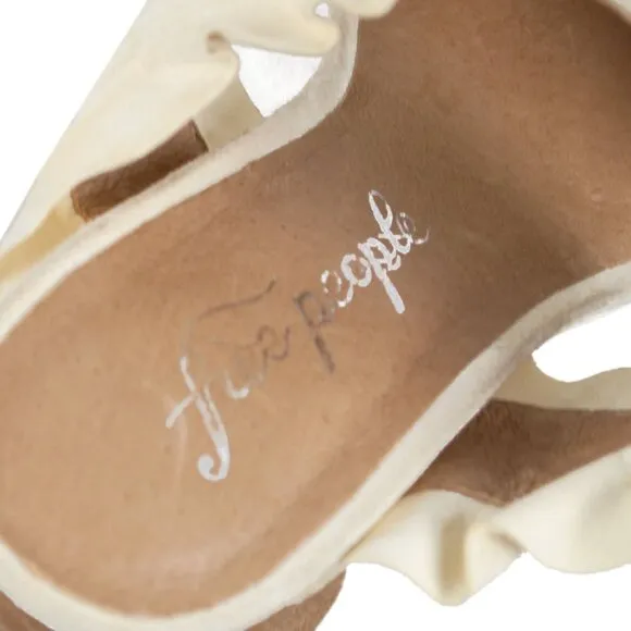 Free People Rosie Ruffle Block Heel Mules Cream NWOT
