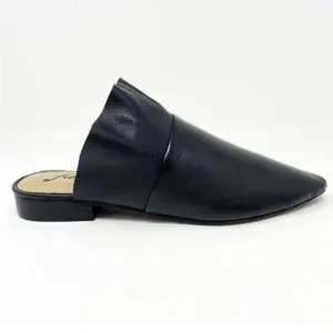 Free People SIENNA Black Leather Ruffle Pointed Toe Slip On Mules