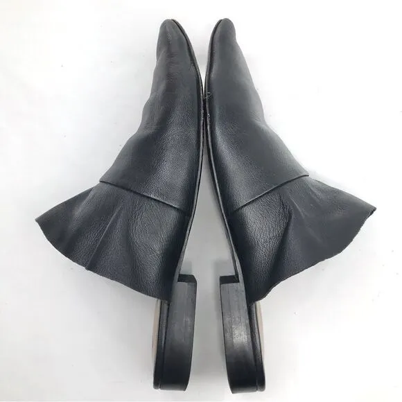 Free People SIENNA Black Leather Ruffle Pointed Toe Slip On Mules