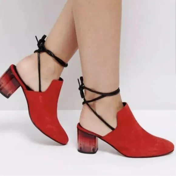 Free People Sparkler Ankle Wrap Mules Red Suede