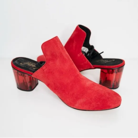 Free People Sparkler Ankle Wrap Mules Red Suede