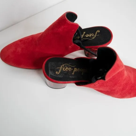 Free People Sparkler Ankle Wrap Mules Red Suede