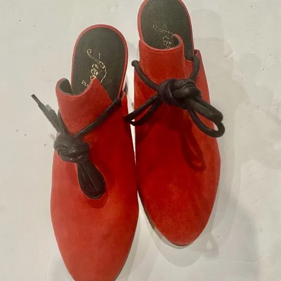 Free People Sparkler Ankle Wrap Mules Red Suede