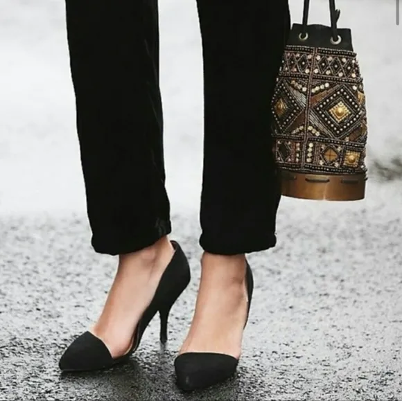 Free People X Jeffrey Campbell 7 Meridian Black Suede D'orsay Heels Luxury Boho