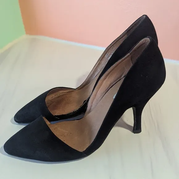 Free People X Jeffrey Campbell 7 Meridian Black Suede D'orsay Heels Luxury Boho