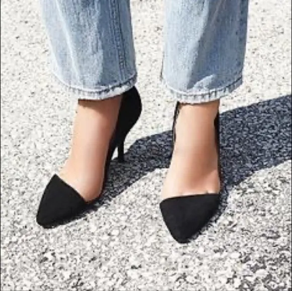 Free People X Jeffrey Campbell 7 Meridian Black Suede D'orsay Heels Luxury Boho