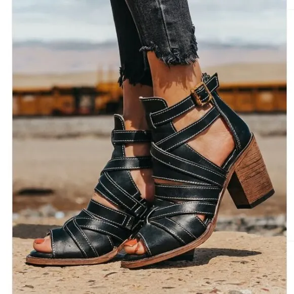 Freebird By Steven Claw Leather Strappy Heels