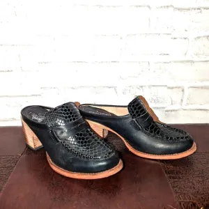 FreeBird Collins Black Leather Snake Embossed Mules size 8