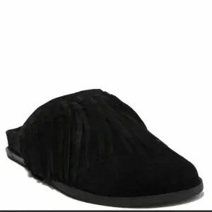 Free People Black Suede Fringed Mules