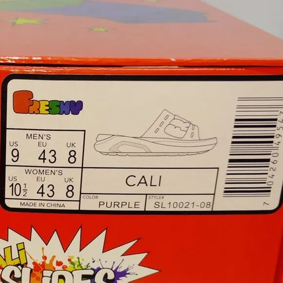 Freshy Cali Slides Womens NEW w/Tags &amp; Box Purple Athletic &amp; Beach - sz. 10 1/2