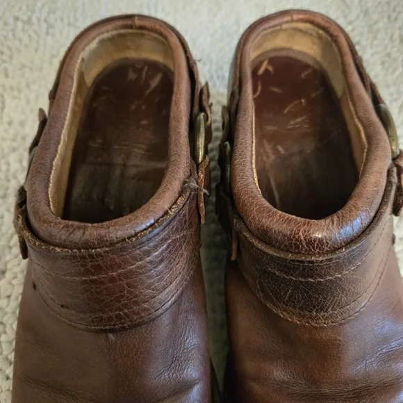Frye Belted Harness Leather Distressed Booties Mules Clogs