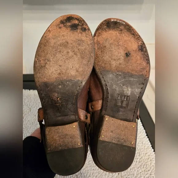 Frye Belted Harness Leather Distressed Booties Mules Clogs