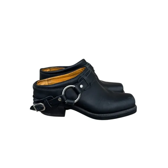 Frye Belted Harness Mules Clogs Leather Women's 7 M Slip On Square Toe Boots USA