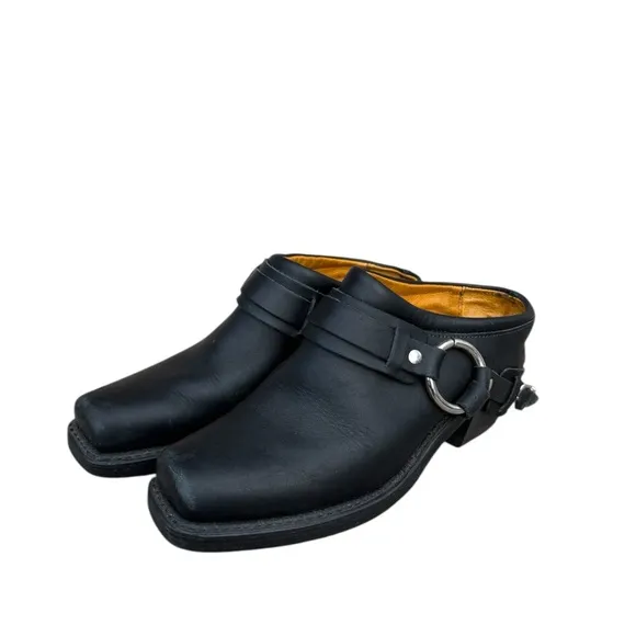 Frye Belted Harness Mules Clogs Leather Women's 7 M Slip On Square Toe Boots USA