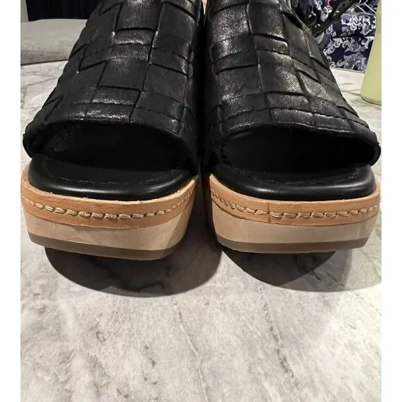 FRYE Black Leather Wooden Platform Clogs Size 9‎ Mules Slides
