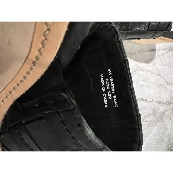 FRYE Black Leather Wooden Platform Clogs Size 9‎ Mules Slides