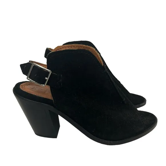 Frye Courtney Slingback Block Heel Suede Mules Sz 7 Black