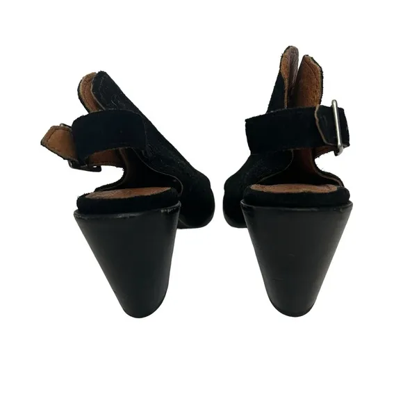 Frye Courtney Slingback Block Heel Suede Mules Sz 7 Black
