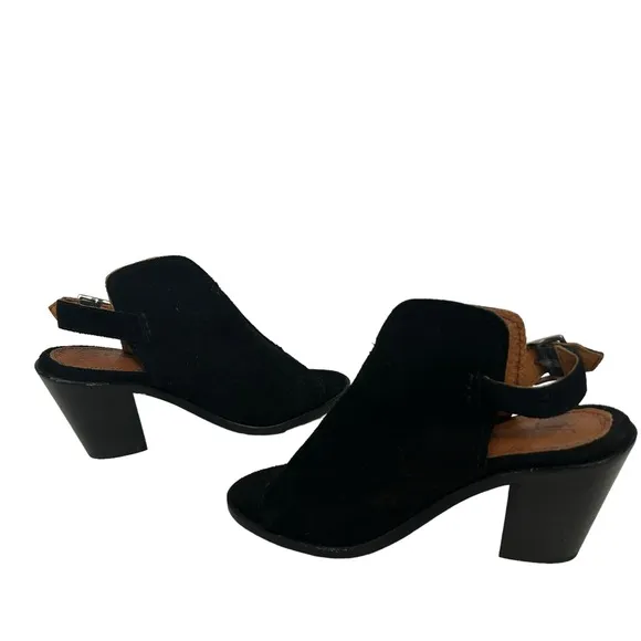 Frye Courtney Slingback Block Heel Suede Mules Sz 7 Black