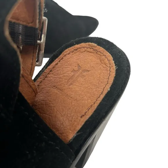 Frye Courtney Slingback Block Heel Suede Mules Sz 7 Black