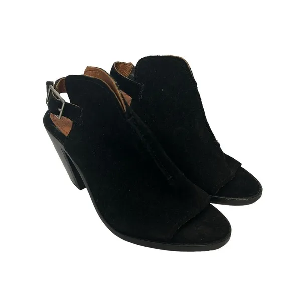 Frye Courtney Slingback Block Heel Suede Mules Sz 7 Black
