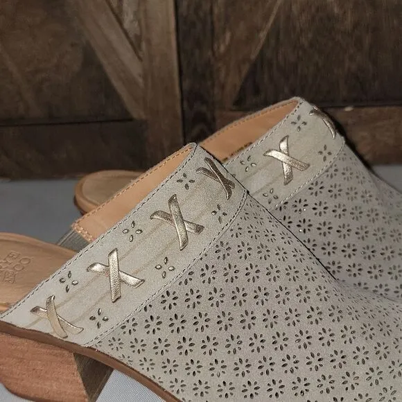 Frye Jacy Perf Mule Suede Wax Leather Mules Taupe Bone Size 7.5 Women's