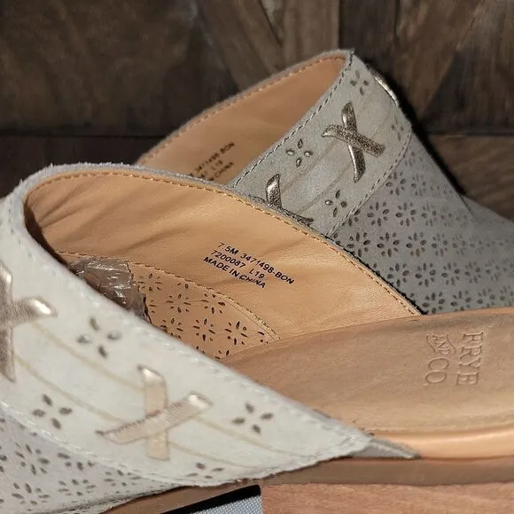 Frye Jacy Perf Mule Suede Wax Leather Mules Taupe Bone Size 7.5 Women's