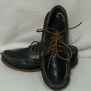 Frye men's 9.5 black leather slip on boat shoes with leather laces EUC