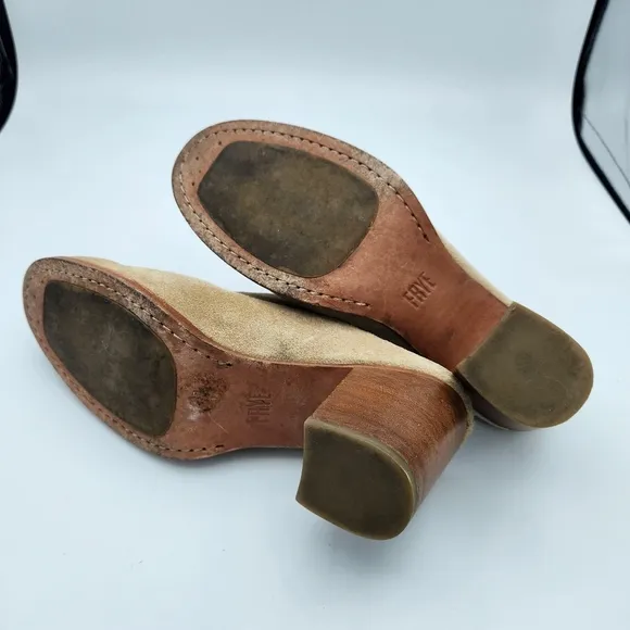 Frye Naomi Heeled Mules Tan Suede Size 7.5
