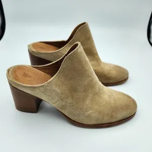 Frye Naomi Heeled Mules Tan Suede Size 7.5