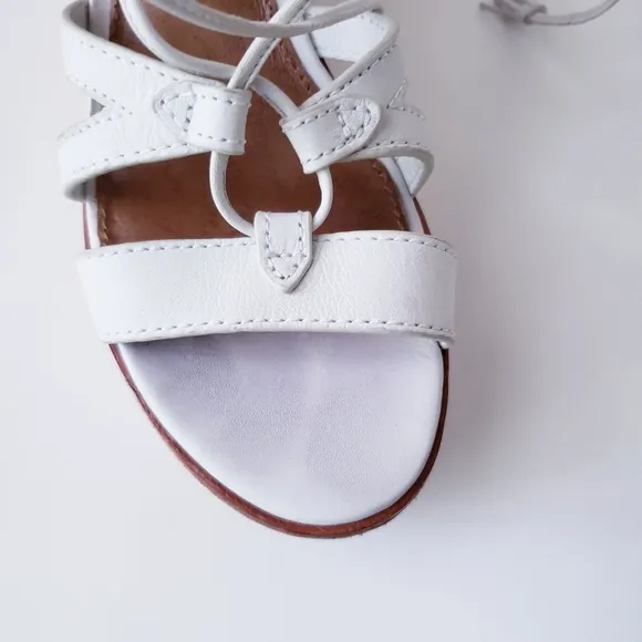 Frye White Leather Strappy Wedge Heels