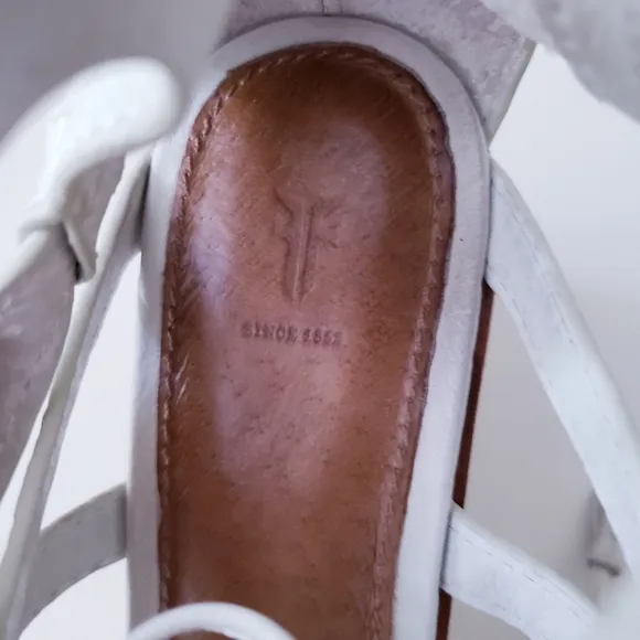 Frye White Leather Strappy Wedge Heels
