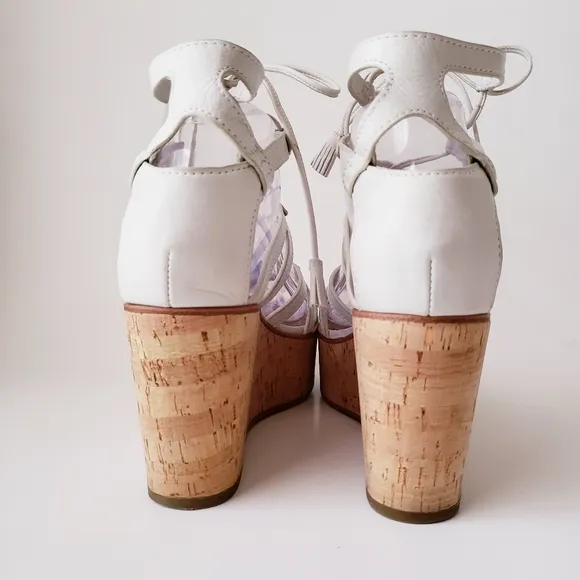 Frye White Leather Strappy Wedge Heels