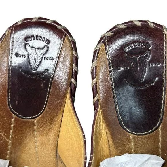 Frye Women’s Charlotte Mahogany Leather Laser Cut Out Heeled Mule Clogs Size 6 M