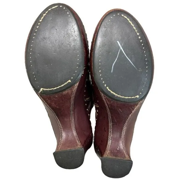Frye Women’s Charlotte Mahogany Leather Laser Cut Out Heeled Mule Clogs Size 6 M