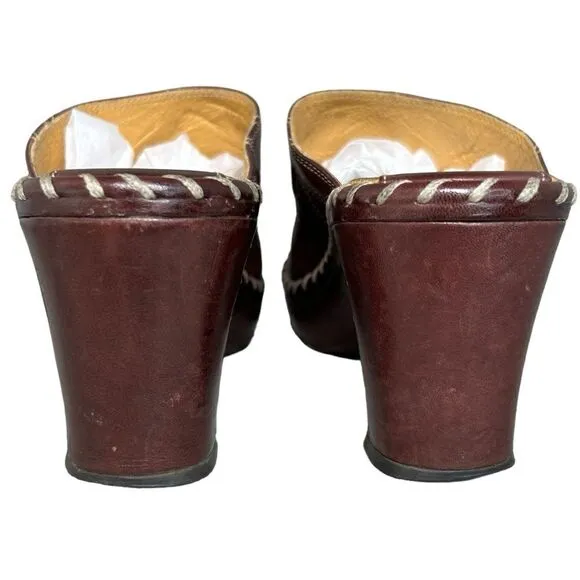 Frye Women’s Charlotte Mahogany Leather Laser Cut Out Heeled Mule Clogs Size 6 M