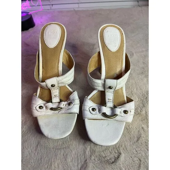 Frye Women's Gerry Slide Platform Heel Sandals White Size 7.5