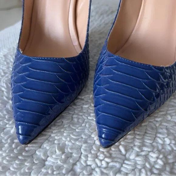 FSJ Blue Python Stiletto Heels Pointed Toe Pumps Size 8
