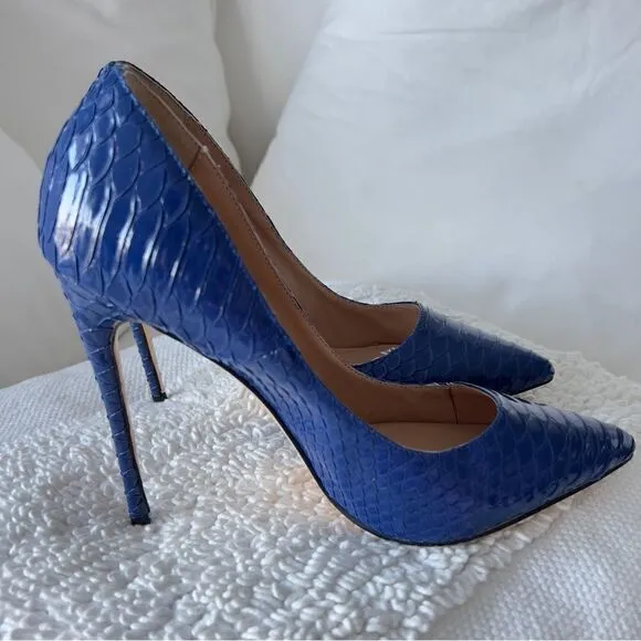 FSJ Blue Python Stiletto Heels Pointed Toe Pumps Size 8